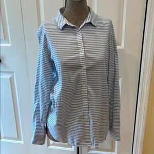 Garnet Hill Blue and White Organic Cotton Long Sleeve Striped button down  Shirt
